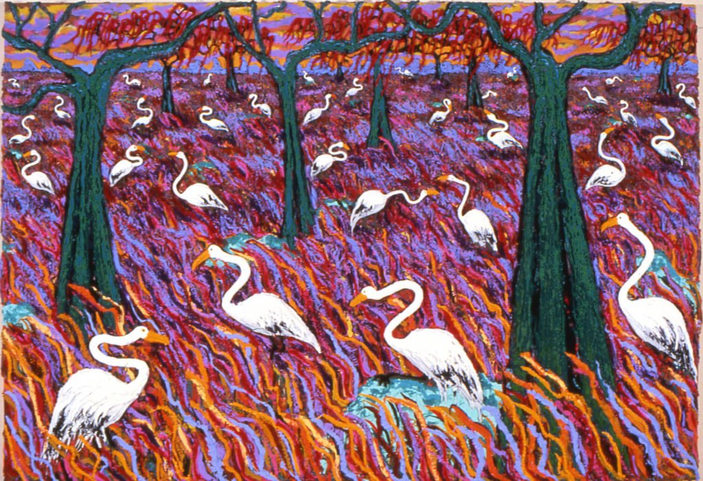 32 Herons, 1982, 5.5'x7.5' (Collection of Betsy & Andy Rosenfield)
