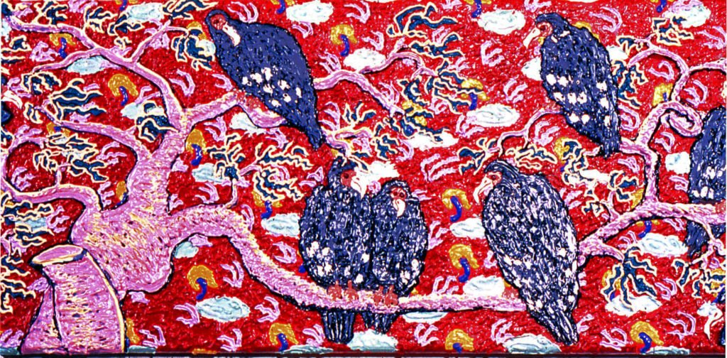 Buzzards on Pink Tree Limb, 1985, 30"x58"