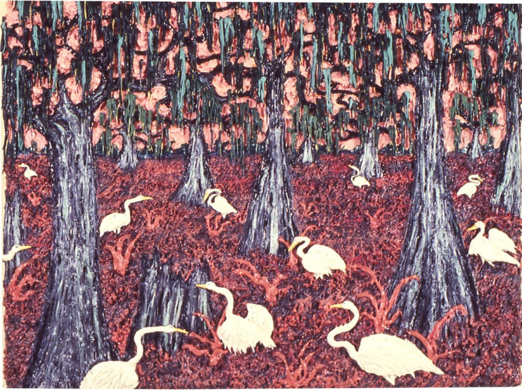 Egrets at Saline Lake, LA, 1980, 31"x40"