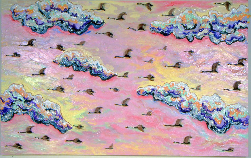 Geese Flying with Clouds, 1992, 60"x84"