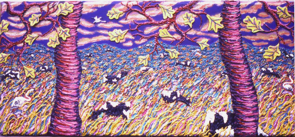Isensteins Holsteins and Two Pink Trees, 1982, 32"x68"