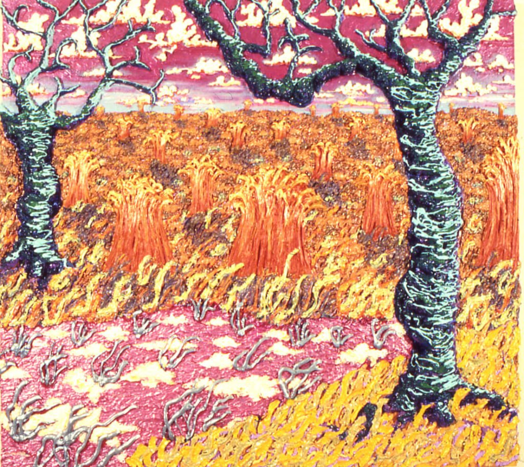 Landscape with Cornstacks, 1980, 52"x57", (Permanent Collection Oklahoma City Museum of Art, Jerome Westheimer)