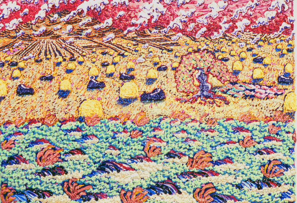 Landscape with Cows, Hayrolls, and Rushing-River, 1979-41"x56"