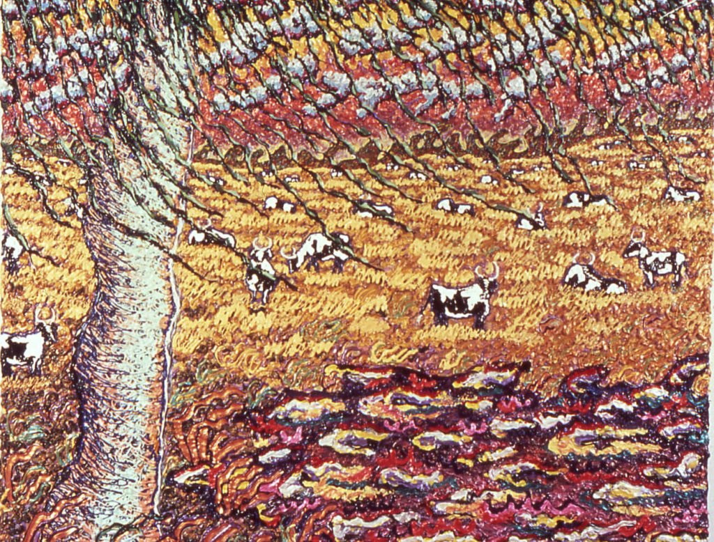 Landscape with Willow & Holsteins, 1980, 52"x57"