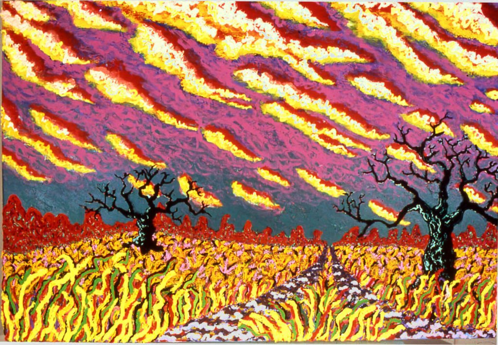Large Road to the Cattleguard w/ Yellow Clouds, 1982, 56"x79"