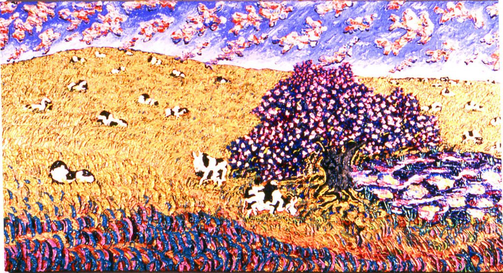 Mama Beall's Pond with Holsteins, 1979 (Ecker) 35"x68"