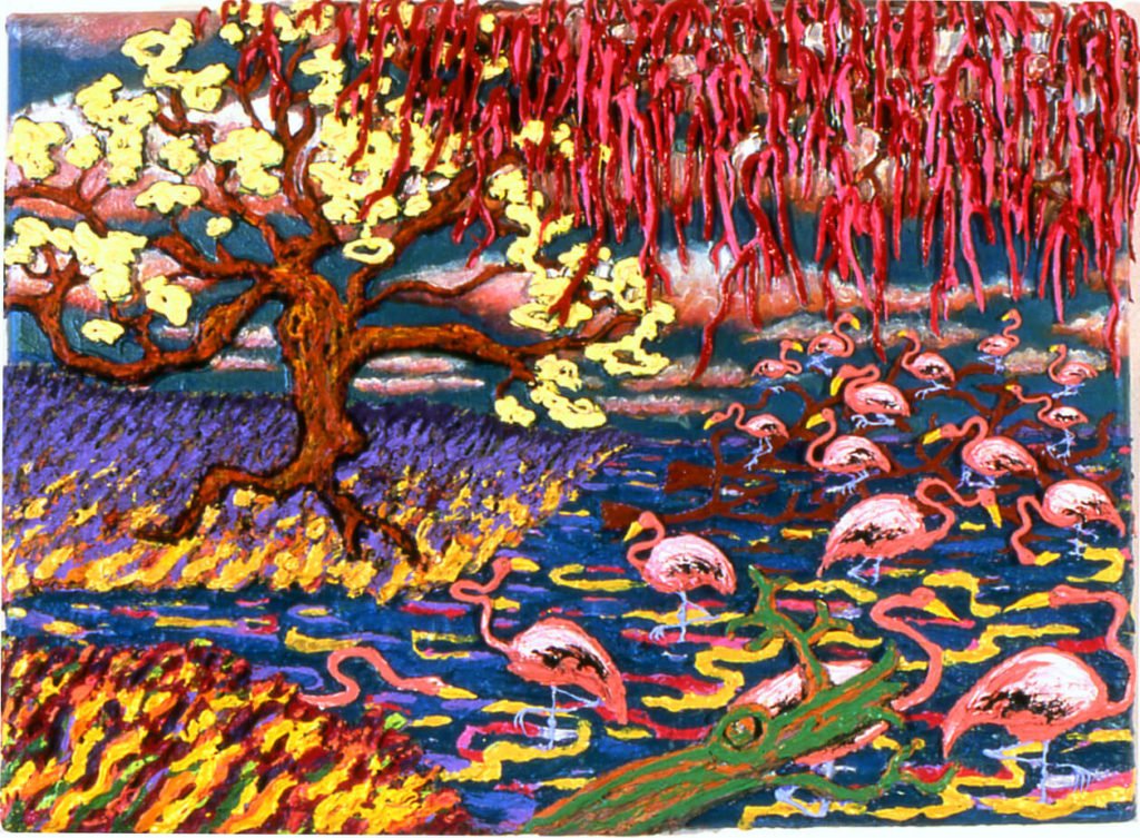 Pink Flamingos with Hanging Moss, 1981, 28"x32"