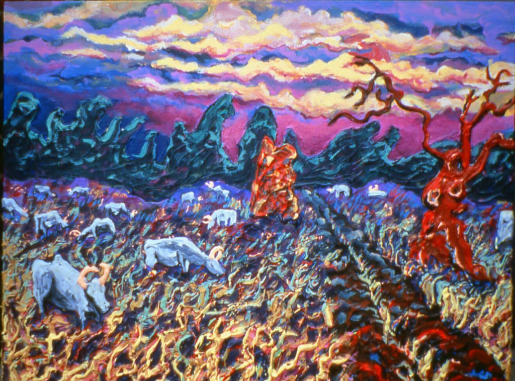 Small Road to Cattle Yard with Gray Cows, 1989, 32"x36"