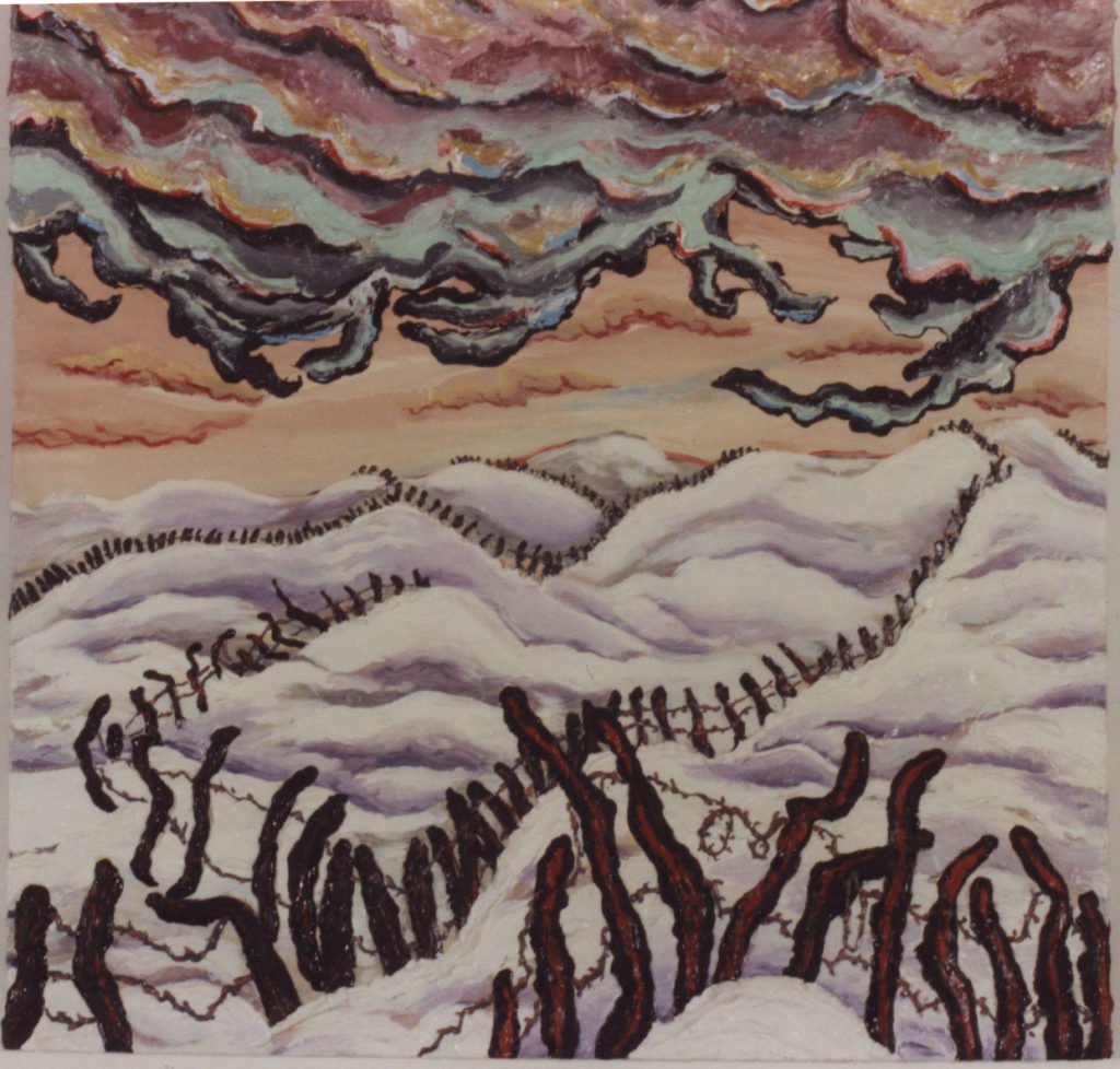Snow on Hills with Fence, 1988, 32"x32"
