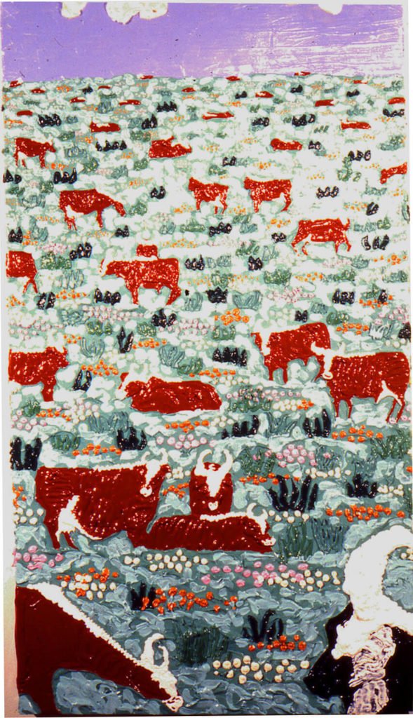 Vertical Herfords in Pasture, 1981, 60"x30"