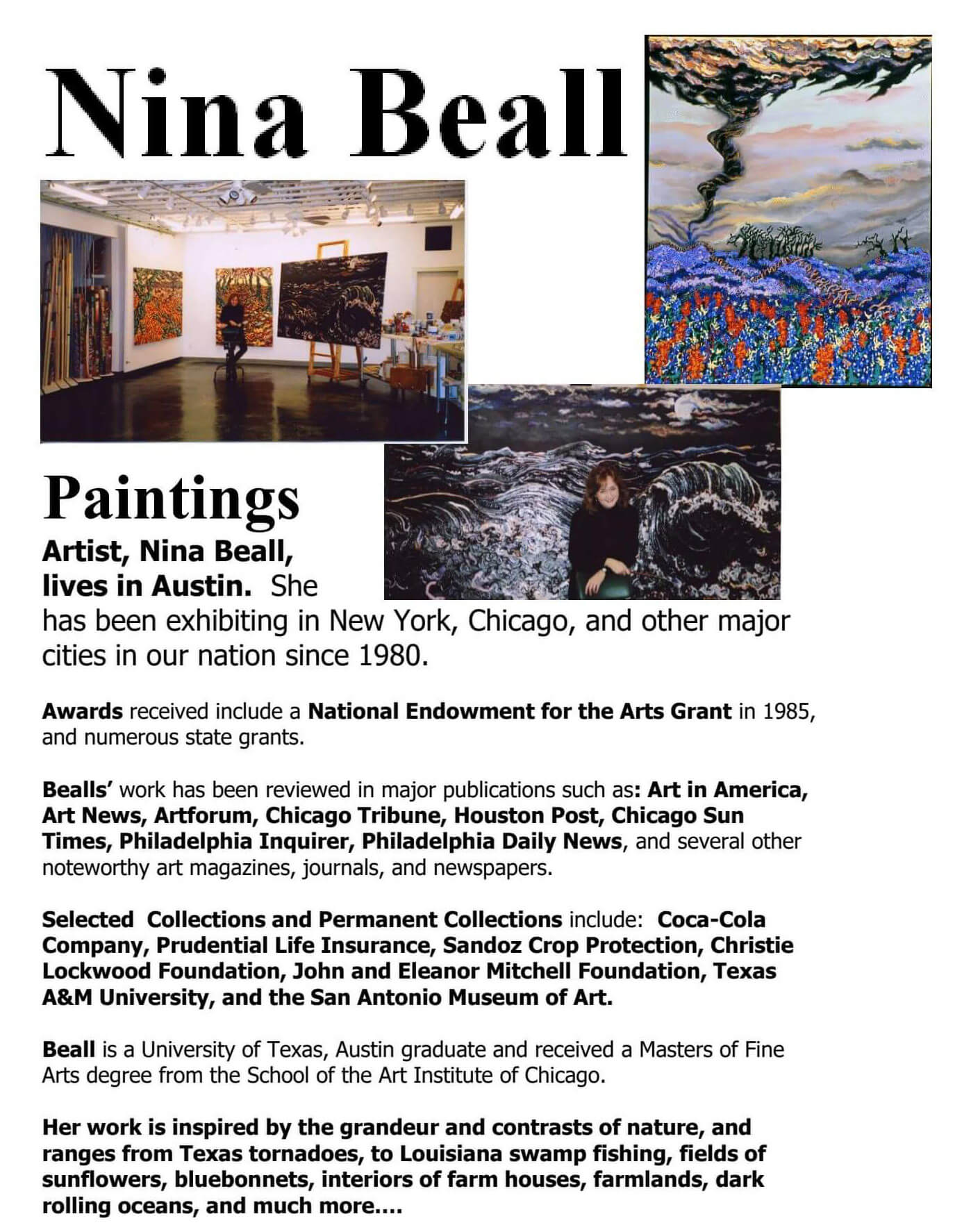 Flyer about Nina Beall