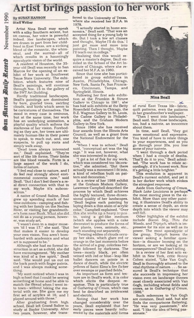 San Marcos Daily Record article from 1990