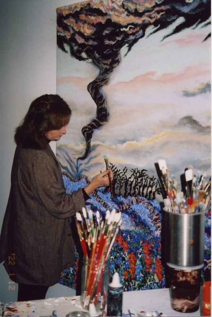 Studio shot-Artist and Tornado Over Bluebonnets