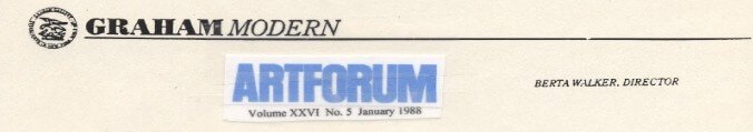 Newspaper headline of Graham Modern - Art Forum - January 1988