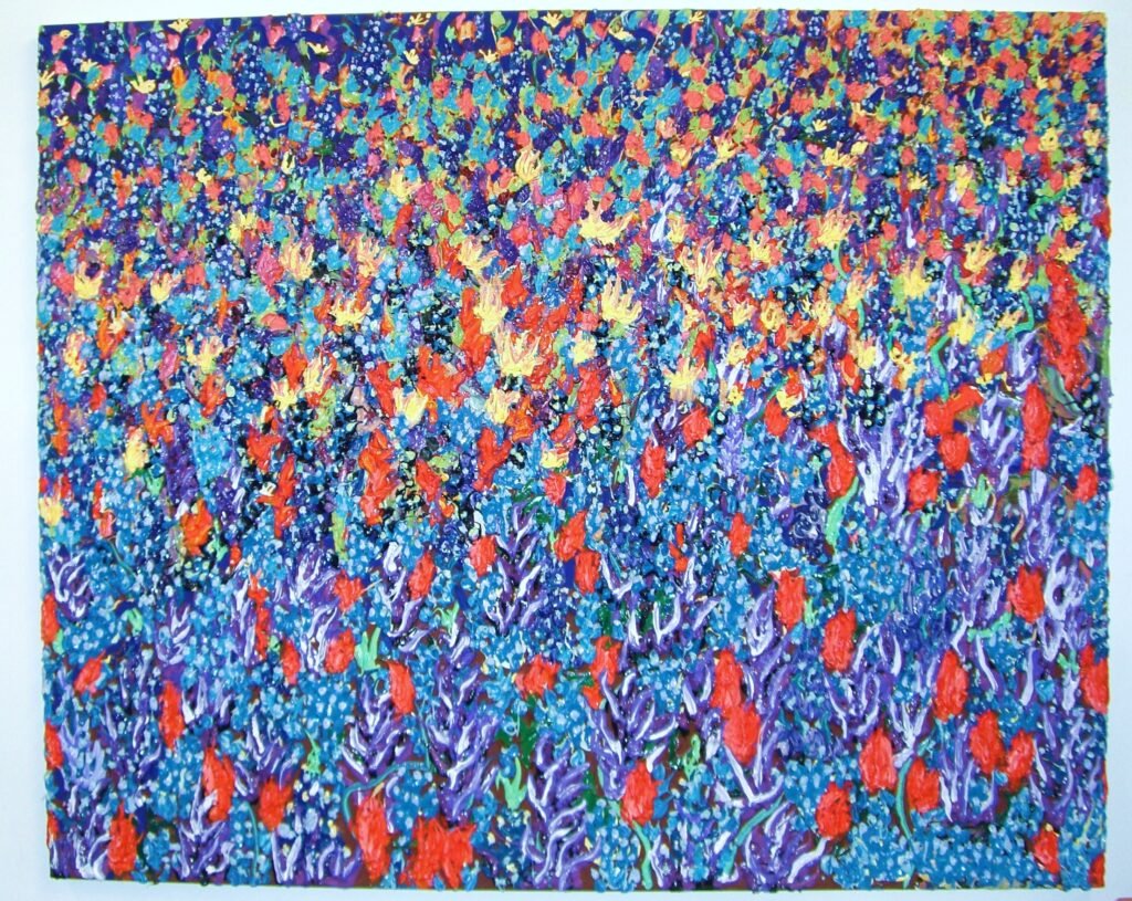 Large Bluebonnets w Wildflowers Scattered, 2019, 5.5'x6.5'