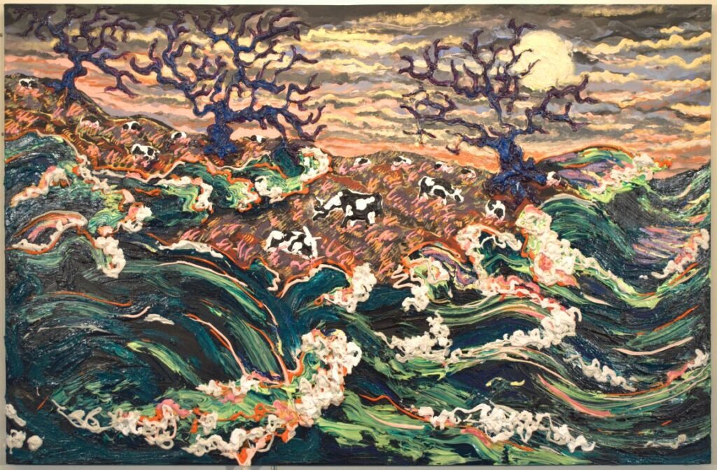 Holsteins w/ Turbulent Sea and Moon-2013, 4'x6'