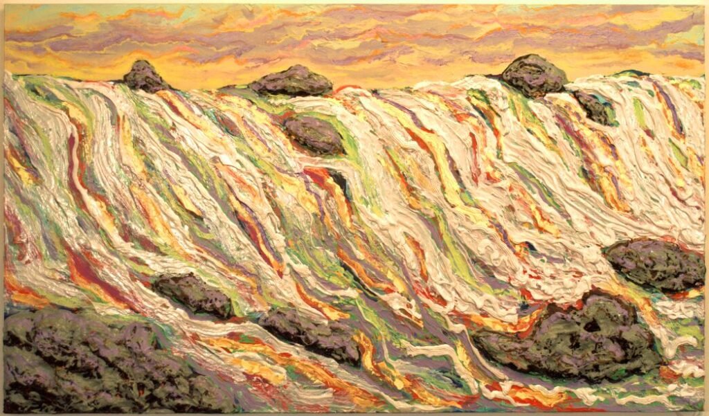 White-capped Waterfall At Sunset, 2022, 4.5'x6.5'x5"