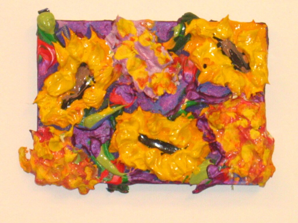 Small Zenias and Sunflowers w/ Iridescent Purple Background, 2021, 8"x10" (3 of 3 set)