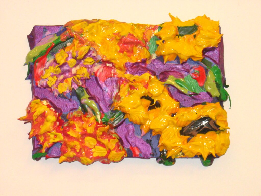Small Zenias and Sunflowers w/ Iridescent Purple Background, 2021, 6"x8" (1 of 3 set)